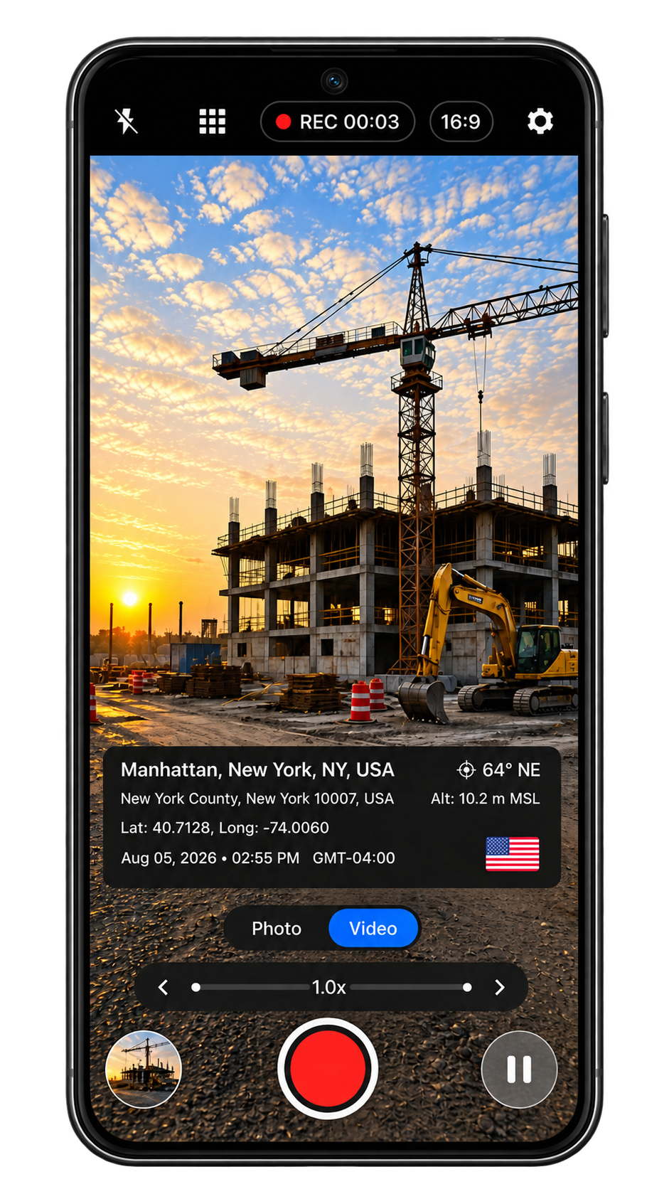True Location Video Camera Recording Interface